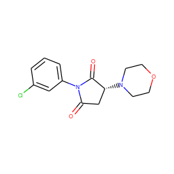 O=C1C[C@@H](N2CCOCC2)C(=O)N1c1cccc(Cl)c1 ZINC000019228503