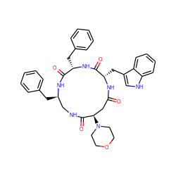 O=C1C[C@@H](N2CCOCC2)C(=O)NC[C@@H](Cc2ccccc2)NC(=O)[C@H](Cc2ccccc2)NC(=O)[C@H](Cc2c[nH]c3ccccc23)N1 ZINC000027089831