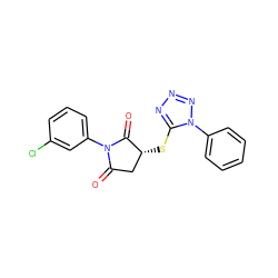 O=C1C[C@@H](Sc2nnnn2-c2ccccc2)C(=O)N1c1cccc(Cl)c1 ZINC000001109721