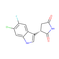 O=C1C[C@@H](c2c[nH]c3cc(Cl)c(F)cc23)C(=O)N1 ZINC001772571867