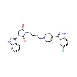 O=C1C[C@@H](c2c[nH]c3ccccc23)C(=O)N1CCCCN1CC=C(c2c[nH]c3ccc(Cl)cc23)CC1 ZINC000096909805