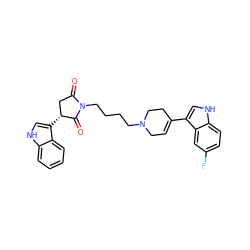 O=C1C[C@@H](c2c[nH]c3ccccc23)C(=O)N1CCCCN1CC=C(c2c[nH]c3ccc(F)cc23)CC1 ZINC000096909807