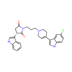 O=C1C[C@@H](c2c[nH]c3ccccc23)C(=O)N1CCCN1CC=C(c2c[nH]c3ccc(Cl)cc23)CC1 ZINC000096909810