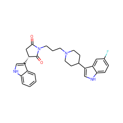 O=C1C[C@@H](c2c[nH]c3ccccc23)C(=O)N1CCCN1CCC(c2c[nH]c3ccc(F)cc23)CC1 ZINC000096909351