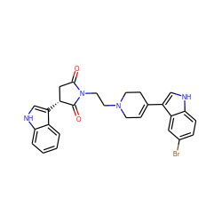 O=C1C[C@@H](c2c[nH]c3ccccc23)C(=O)N1CCN1CC=C(c2c[nH]c3ccc(Br)cc23)CC1 ZINC000096909816