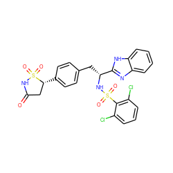 O=C1C[C@@H](c2ccc(C[C@@H](NS(=O)(=O)c3c(Cl)cccc3Cl)c3nc4ccccc4[nH]3)cc2)S(=O)(=O)N1 ZINC000036088614