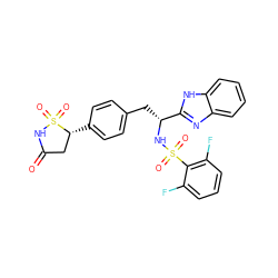 O=C1C[C@@H](c2ccc(C[C@@H](NS(=O)(=O)c3c(F)cccc3F)c3nc4ccccc4[nH]3)cc2)S(=O)(=O)N1 ZINC000036088734