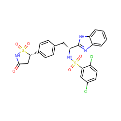 O=C1C[C@@H](c2ccc(C[C@@H](NS(=O)(=O)c3cc(Cl)ccc3Cl)c3nc4ccccc4[nH]3)cc2)S(=O)(=O)N1 ZINC000036088438