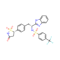 O=C1C[C@@H](c2ccc(C[C@@H](NS(=O)(=O)c3ccc(C(F)(F)F)cc3)c3nc4ccccc4[nH]3)cc2)S(=O)(=O)N1 ZINC000036088425