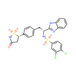 O=C1C[C@@H](c2ccc(C[C@@H](NS(=O)(=O)c3ccc(Cl)c(Cl)c3)c3nc4ccccc4[nH]3)cc2)S(=O)(=O)N1 ZINC000036088553