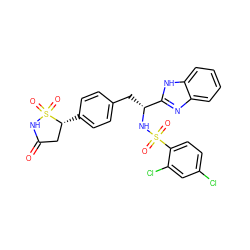 O=C1C[C@@H](c2ccc(C[C@@H](NS(=O)(=O)c3ccc(Cl)cc3Cl)c3nc4ccccc4[nH]3)cc2)S(=O)(=O)N1 ZINC000036088780