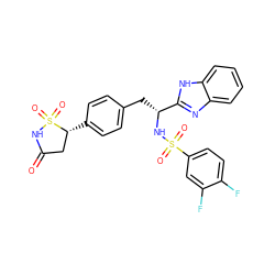 O=C1C[C@@H](c2ccc(C[C@@H](NS(=O)(=O)c3ccc(F)c(F)c3)c3nc4ccccc4[nH]3)cc2)S(=O)(=O)N1 ZINC000036088451