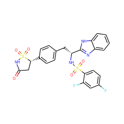 O=C1C[C@@H](c2ccc(C[C@@H](NS(=O)(=O)c3ccc(F)cc3F)c3nc4ccccc4[nH]3)cc2)S(=O)(=O)N1 ZINC000036088493