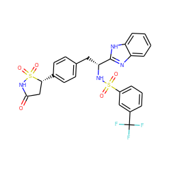 O=C1C[C@@H](c2ccc(C[C@@H](NS(=O)(=O)c3cccc(C(F)(F)F)c3)c3nc4ccccc4[nH]3)cc2)S(=O)(=O)N1 ZINC000036088672