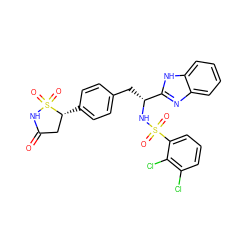 O=C1C[C@@H](c2ccc(C[C@@H](NS(=O)(=O)c3cccc(Cl)c3Cl)c3nc4ccccc4[nH]3)cc2)S(=O)(=O)N1 ZINC000036088524