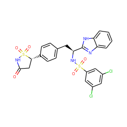 O=C1C[C@@H](c2ccc(C[C@H](NS(=O)(=O)c3cc(Cl)cc(Cl)c3)c3nc4ccccc4[nH]3)cc2)S(=O)(=O)N1 ZINC000014952922