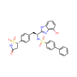 O=C1C[C@@H](c2ccc(C[C@H](NS(=O)(=O)c3ccc(-c4ccccc4)cc3)c3nc4c(O)cccc4[nH]3)cc2)S(=O)(=O)N1 ZINC000036088873