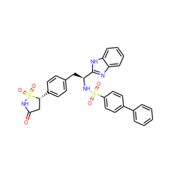 O=C1C[C@@H](c2ccc(C[C@H](NS(=O)(=O)c3ccc(-c4ccccc4)cc3)c3nc4ccccc4[nH]3)cc2)S(=O)(=O)N1 ZINC000036088915