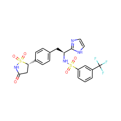 O=C1C[C@@H](c2ccc(C[C@H](NS(=O)(=O)c3cccc(C(F)(F)F)c3)c3ncc[nH]3)cc2)S(=O)(=O)N1 ZINC000028977351