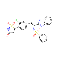 O=C1C[C@@H](c2ccc(C[C@H](NS(=O)(=O)c3ccccc3)c3nc4ccccc4[nH]3)cc2Cl)S(=O)(=O)N1 ZINC000014953046