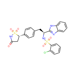 O=C1C[C@@H](c2ccc(C[C@H](NS(=O)(=O)c3ccccc3Cl)c3nc4ccccc4[nH]3)cc2)S(=O)(=O)N1 ZINC000014953008