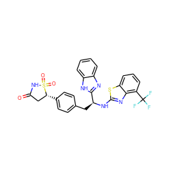 O=C1C[C@@H](c2ccc(C[C@H](Nc3nc4c(C(F)(F)F)cccc4s3)c3nc4ccccc4[nH]3)cc2)S(=O)(=O)N1 ZINC000014952812