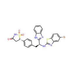 O=C1C[C@@H](c2ccc(C[C@H](Nc3nc4cc(Br)ccc4s3)c3nc4ccccc4[nH]3)cc2)S(=O)(=O)N1 ZINC000014955255