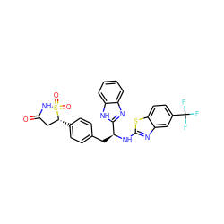 O=C1C[C@@H](c2ccc(C[C@H](Nc3nc4cc(C(F)(F)F)ccc4s3)c3nc4ccccc4[nH]3)cc2)S(=O)(=O)N1 ZINC000014952836