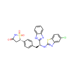 O=C1C[C@@H](c2ccc(C[C@H](Nc3nc4cc(Cl)ccc4s3)c3nc4ccccc4[nH]3)cc2)S(=O)(=O)N1 ZINC000014952831