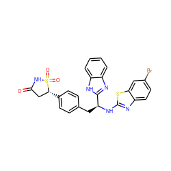 O=C1C[C@@H](c2ccc(C[C@H](Nc3nc4ccc(Br)cc4s3)c3nc4ccccc4[nH]3)cc2)S(=O)(=O)N1 ZINC000014952852