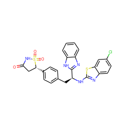 O=C1C[C@@H](c2ccc(C[C@H](Nc3nc4ccc(Cl)cc4s3)c3nc4ccccc4[nH]3)cc2)S(=O)(=O)N1 ZINC000014952857