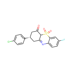 O=C1C[C@@H](c2ccc(Cl)cc2)CC2=Nc3ccc(F)cc3S(=O)(=O)C12 ZINC000100796293