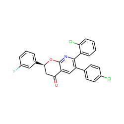 O=C1C[C@@H](c2cccc(F)c2)Oc2nc(-c3ccccc3Cl)c(-c3ccc(Cl)cc3)cc21 ZINC000049046811