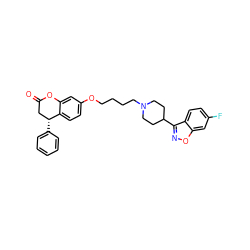 O=C1C[C@@H](c2ccccc2)c2ccc(OCCCCN3CCC(c4noc5cc(F)ccc45)CC3)cc2O1 ZINC000096929486