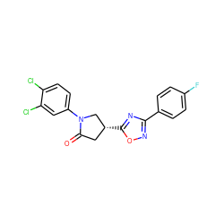 O=C1C[C@@H](c2nc(-c3ccc(F)cc3)no2)CN1c1ccc(Cl)c(Cl)c1 ZINC000084688212