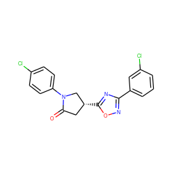 O=C1C[C@@H](c2nc(-c3cccc(Cl)c3)no2)CN1c1ccc(Cl)cc1 ZINC000038919607