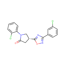 O=C1C[C@@H](c2nc(-c3cccc(Cl)c3)no2)CN1c1ccccc1Cl ZINC000084712131