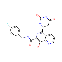 O=C1C[C@@H](c2nc(C(=O)NCc3ccc(F)cc3)c(O)c3ncccc23)NC(=O)N1 ZINC000028528071