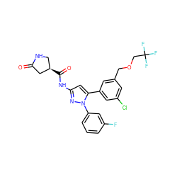 O=C1C[C@H](C(=O)Nc2cc(-c3cc(Cl)cc(COCC(F)(F)F)c3)n(-c3cccc(F)c3)n2)CN1 ZINC000169707467