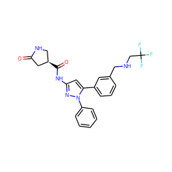 O=C1C[C@H](C(=O)Nc2cc(-c3cccc(CNCC(F)(F)F)c3)n(-c3ccccc3)n2)CN1 ZINC000169707406