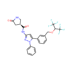 O=C1C[C@H](C(=O)Nc2cc(-c3cccc(COC(C(F)(F)F)C(F)(F)F)c3)n(-c3ccccc3)n2)CN1 ZINC000143727197