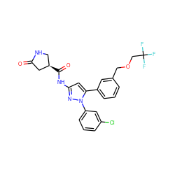 O=C1C[C@H](C(=O)Nc2cc(-c3cccc(COCC(F)(F)F)c3)n(-c3cccc(Cl)c3)n2)CN1 ZINC000169707409