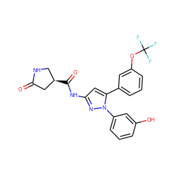 O=C1C[C@H](C(=O)Nc2cc(-c3cccc(OC(F)(F)F)c3)n(-c3cccc(O)c3)n2)CN1 ZINC000169707348