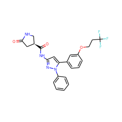 O=C1C[C@H](C(=O)Nc2cc(-c3cccc(OCCC(F)(F)F)c3)n(-c3ccccc3)n2)CN1 ZINC000169707192