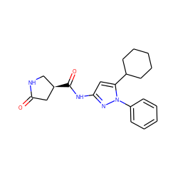 O=C1C[C@H](C(=O)Nc2cc(C3CCCCC3)n(-c3ccccc3)n2)CN1 ZINC000169706982