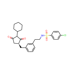 O=C1C[C@H](Cc2cccc(CCNS(=O)(=O)c3ccc(Cl)cc3)c2)C(=O)C1C1CCCCC1 ZINC000299824799