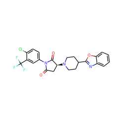 O=C1C[C@H](N2CCC(c3nc4ccccc4o3)CC2)C(=O)N1c1ccc(Cl)c(C(F)(F)F)c1 ZINC000004196499