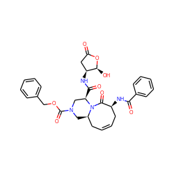 O=C1C[C@H](NC(=O)[C@@H]2CN(C(=O)OCc3ccccc3)C[C@@H]3CC=CC[C@H](NC(=O)c4ccccc4)C(=O)N32)[C@H](O)O1 ZINC000028530136