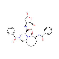 O=C1C[C@H](NC(=O)[C@@H]2CN(C(=O)c3ccccc3)C[C@@H]3CCCC[C@H](NC(=O)c4ccccc4)C(=O)N32)[C@H](O)O1 ZINC000028530483