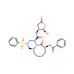 O=C1C[C@H](NC(=O)[C@@H]2CN(S(=O)(=O)c3ccccc3)C[C@@H]3CCCC[C@H](NC(=O)c4ccccc4)C(=O)N32)[C@H](O)O1 ZINC000028530571